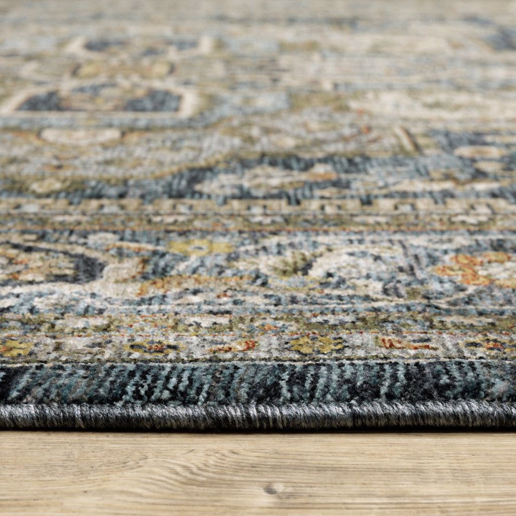 2' X 3' Blue Taupe Grey Green Rust Tan Beige And Gold Oriental Power Loom Stain Resistant Area Rug With Fringe