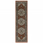 2' X 8' Blue Beige Grey Gold Green And Rust Red Oriental Power Loom Stain Resistant Runner Rug With Fringe