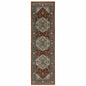 2' X 8' Blue Beige Grey Gold Green And Rust Red Oriental Power Loom Stain Resistant Runner Rug With Fringe