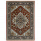 7' X 10' Red And Blue Oriental Area Rug With Fringe