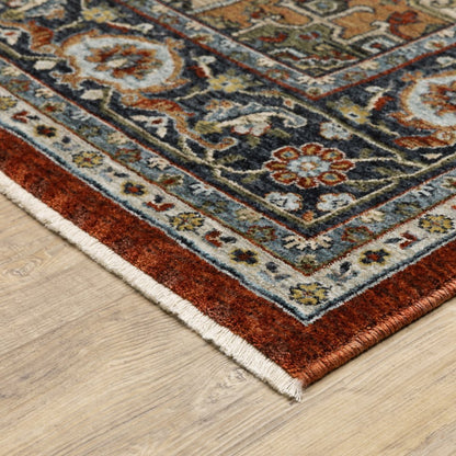 7' X 10' Red And Blue Oriental Area Rug With Fringe