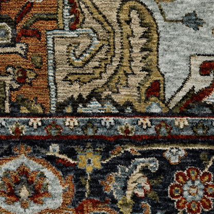 7' X 10' Red And Blue Oriental Area Rug With Fringe