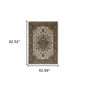 5' X 8' Ivory And Blue Oriental Area Rug With Fringe