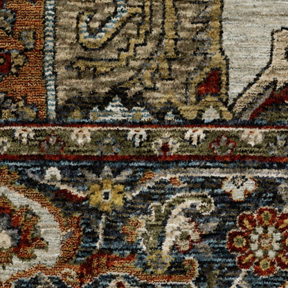 5' X 8' Ivory And Blue Oriental Area Rug With Fringe