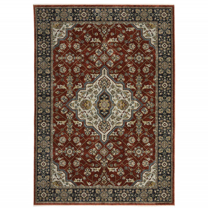 3' X 5' Red And Ivory Oriental Area Rug With Fringe