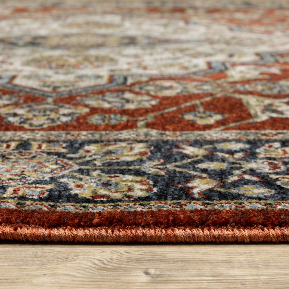 3' X 5' Red And Ivory Oriental Area Rug With Fringe