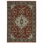 5' X 8' Red Ivory Blue Navy Gold And Grey Oriental Power Loom Stain Resistant Area Rug With Fringe