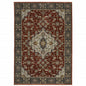 8' X 11' Red And Blue Oriental Area Rug With Fringe