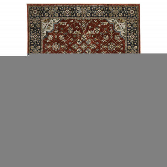 10' X 13' Red Ivory Blue Navy Gold And Grey Oriental Power Loom Stain Resistant Area Rug With Fringe