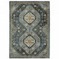 2' X 3' Light Blue Navy Gold Ivory And Grey Oriental Power Loom Stain Resistant Area Rug With Fringe