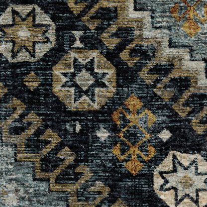 7' X 10' Blue And Gold Oriental Area Rug With Fringe