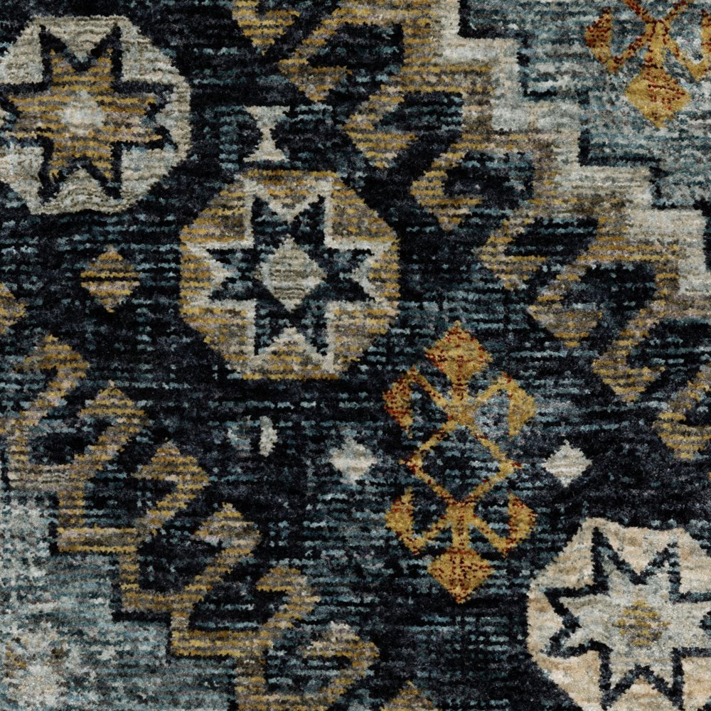 7' X 10' Blue And Gold Oriental Area Rug With Fringe