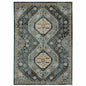 8' X 11' Blue And Gold Oriental Area Rug With Fringe