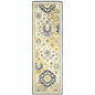 8' Blue And Gold Wool Geometric Hand Tufted Distressed Runner Rug