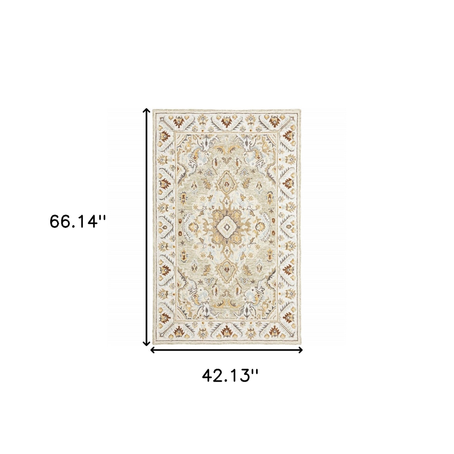 4' X 6' Ivory Beige Gold And Muted Grey Oriental Tufted Handmade Stain Resistant Area Rug