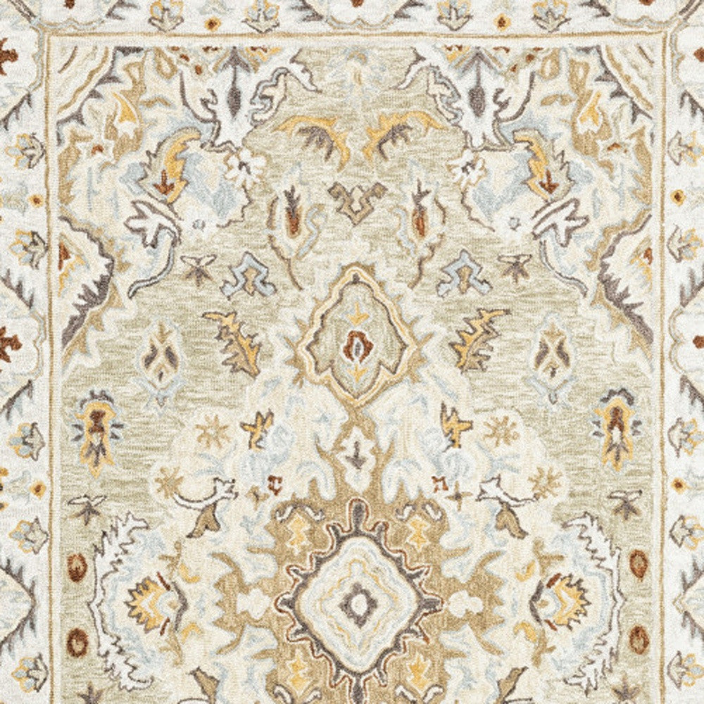 4' X 6' Ivory Beige Gold And Muted Grey Oriental Tufted Handmade Stain Resistant Area Rug