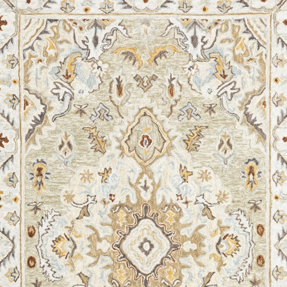 4' X 6' Ivory Beige Gold And Muted Grey Oriental Tufted Handmade Stain Resistant Area Rug