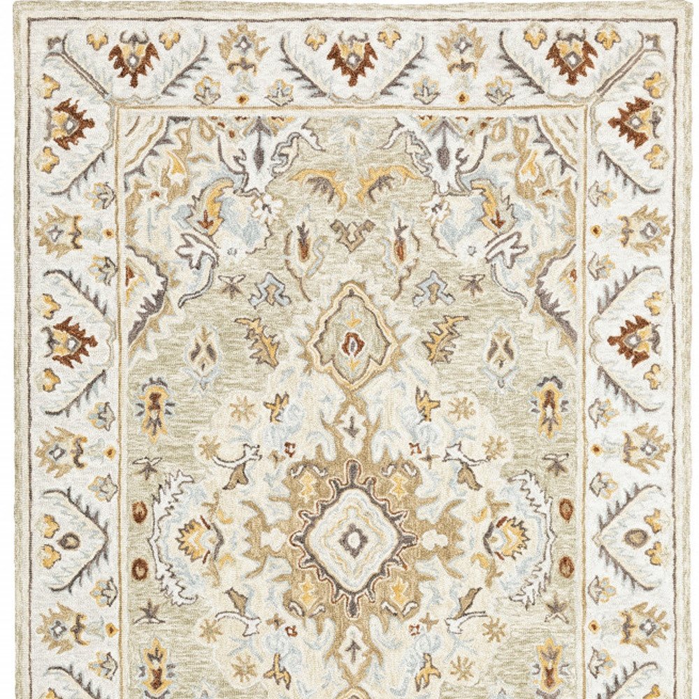 4' X 6' Ivory Beige Gold And Muted Grey Oriental Tufted Handmade Stain Resistant Area Rug