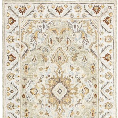 4' X 6' Ivory Beige Gold And Muted Grey Oriental Tufted Handmade Stain Resistant Area Rug