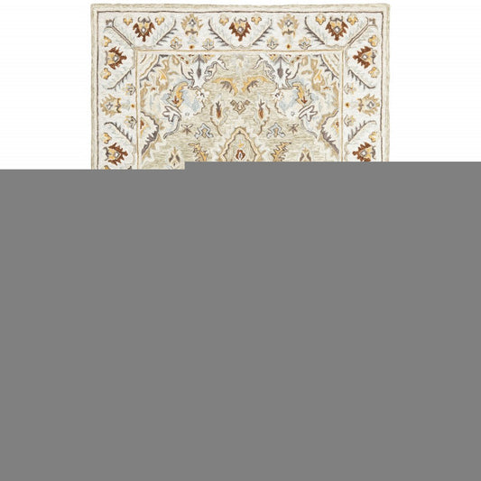 5' X 8' Ivory Beige Gold And Muted Grey Oriental Tufted Handmade Stain Resistant Area Rug