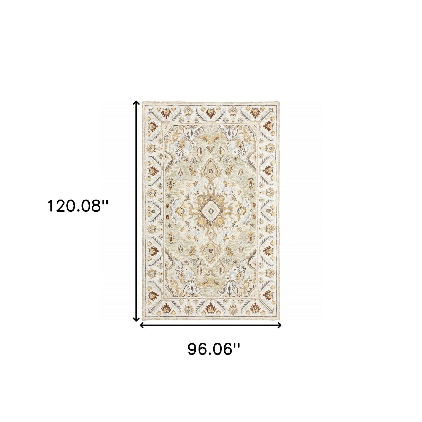 8' X 10' Ivory Beige Gold And Muted Grey Oriental Tufted Handmade Stain Resistant Area Rug