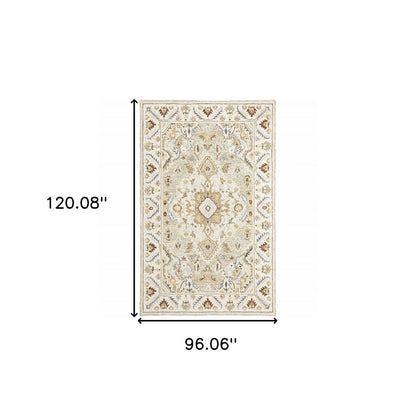 8' X 10' Ivory Beige Gold And Muted Grey Oriental Tufted Handmade Stain Resistant Area Rug