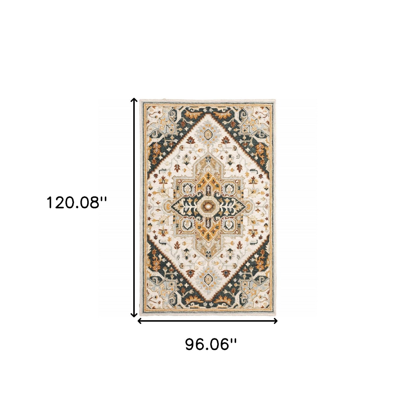 8' X 10' Ivory Charcoal Gold Clay And Muted Blue Oriental Tufted Handmade Stain Resistant Area Rug