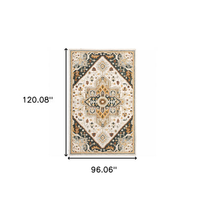 8' X 10' Ivory Charcoal Gold Clay And Muted Blue Oriental Tufted Handmade Stain Resistant Area Rug