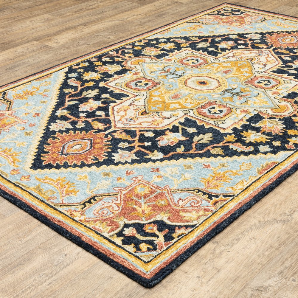 10' X 13' Navy Rust Blue Ivory And Gold Oriental Tufted Handmade Stain Resistant Area Rug