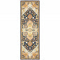 2' X 8' Navy Rust Blue Ivory And Gold Oriental Tufted Handmade Stain Resistant Runner Rug