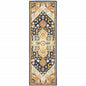 2' X 8' Navy Rust Blue Ivory And Gold Oriental Tufted Handmade Stain Resistant Runner Rug