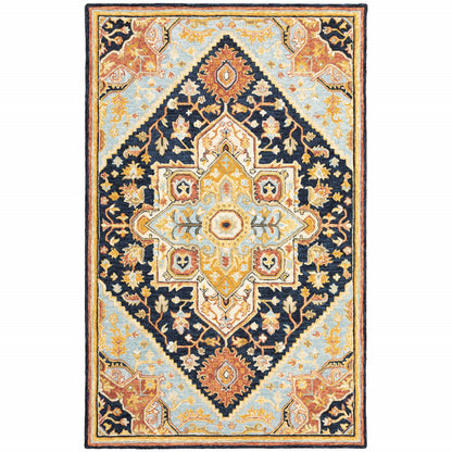 4' X 6' Navy Rust Blue Ivory And Gold Oriental Tufted Handmade Stain Resistant Area Rug