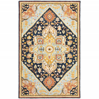 8' X 10' Navy Rust Blue Ivory And Gold Oriental Tufted Handmade Stain Resistant Area Rug