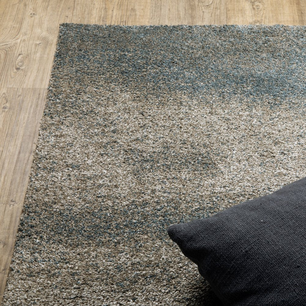 8' Beige And Blue Abstract Distressed Runner Rug