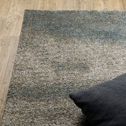 8' Beige And Blue Abstract Distressed Runner Rug