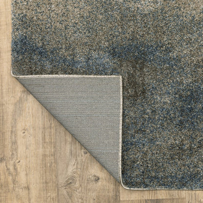 8' Beige And Blue Abstract Distressed Runner Rug