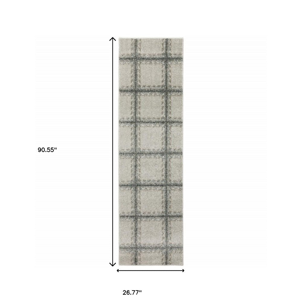 8' Gray Geometric Runner Rug