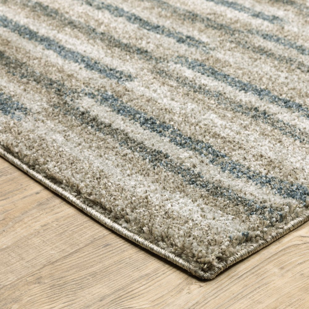 8' Beige And Blue Abstract Distressed Runner Rug