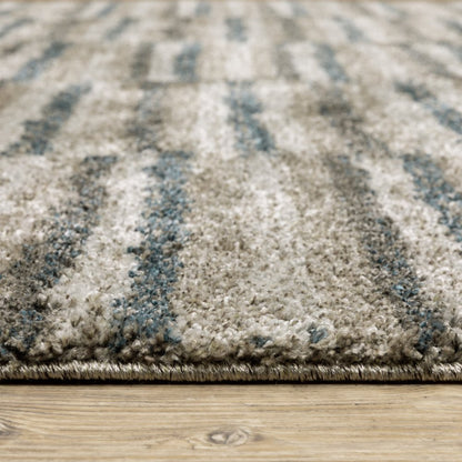 8' Beige And Blue Abstract Distressed Runner Rug