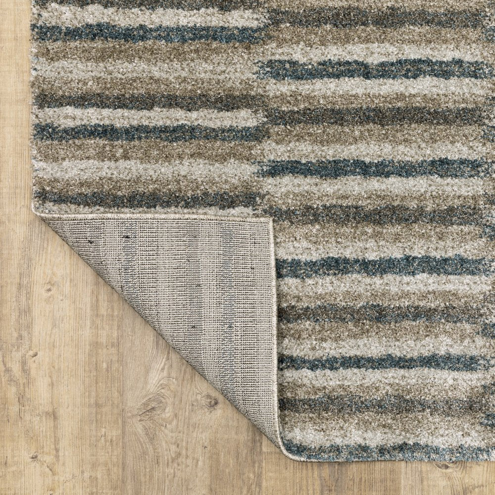8' Beige And Blue Abstract Distressed Runner Rug