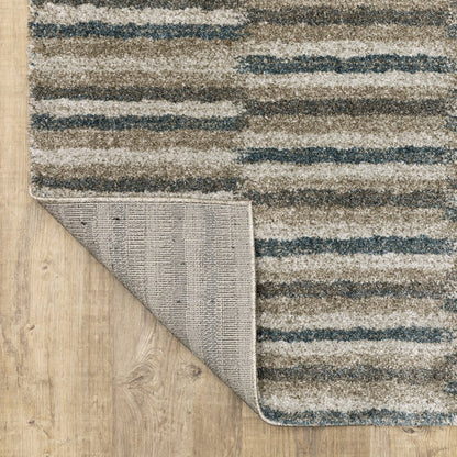 8' Beige And Blue Abstract Distressed Runner Rug