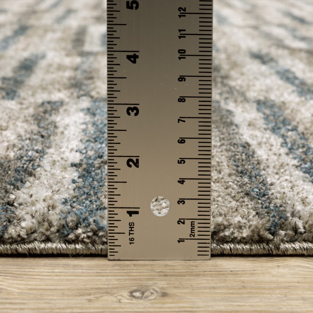 8' Beige And Blue Abstract Distressed Runner Rug