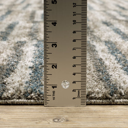 8' Beige And Blue Abstract Distressed Runner Rug