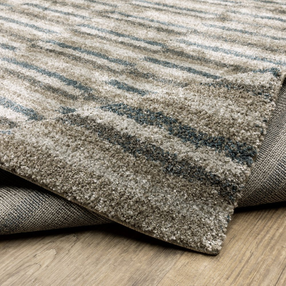 8' Beige And Blue Abstract Distressed Runner Rug