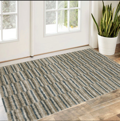 3' X 5' Teal Blue Geometric Power Loom Area Rug