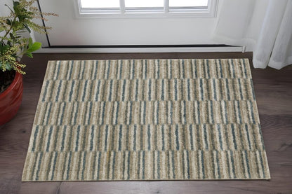 3' X 5' Teal Blue Geometric Power Loom Area Rug