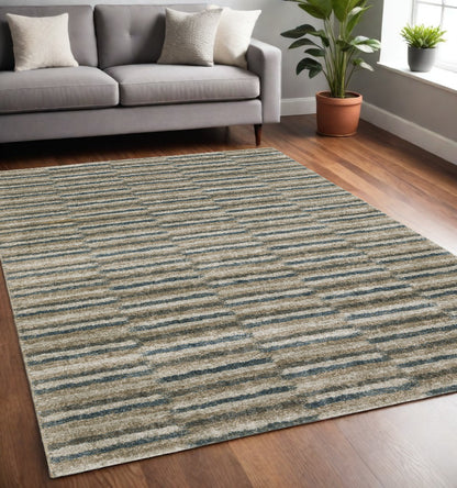 5' X 8' Teal Blue Geometric Power Loom Area Rug