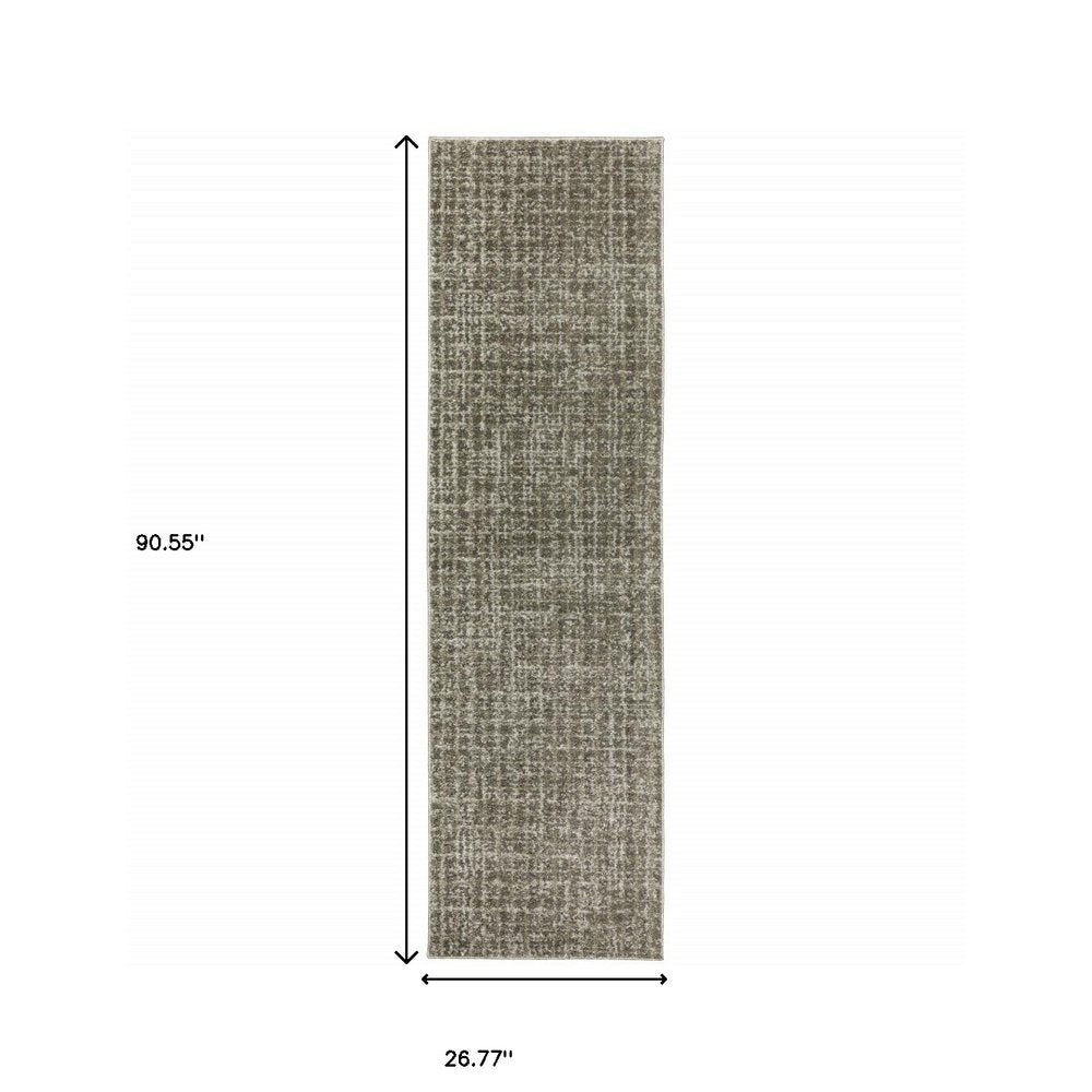 8' Brown And Beige Geometric Distressed Runner Rug
