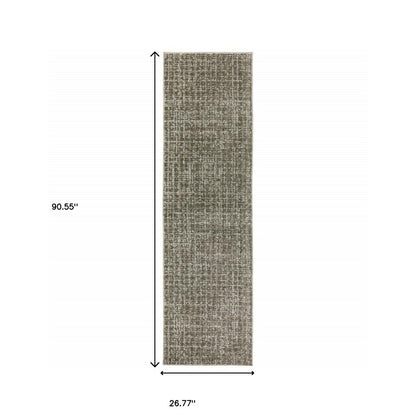 8' Brown And Beige Geometric Distressed Runner Rug