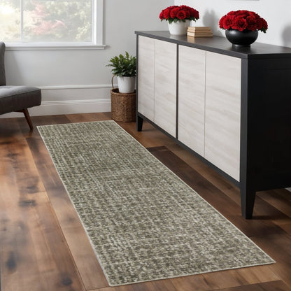 8' Brown And Beige Geometric Distressed Runner Rug